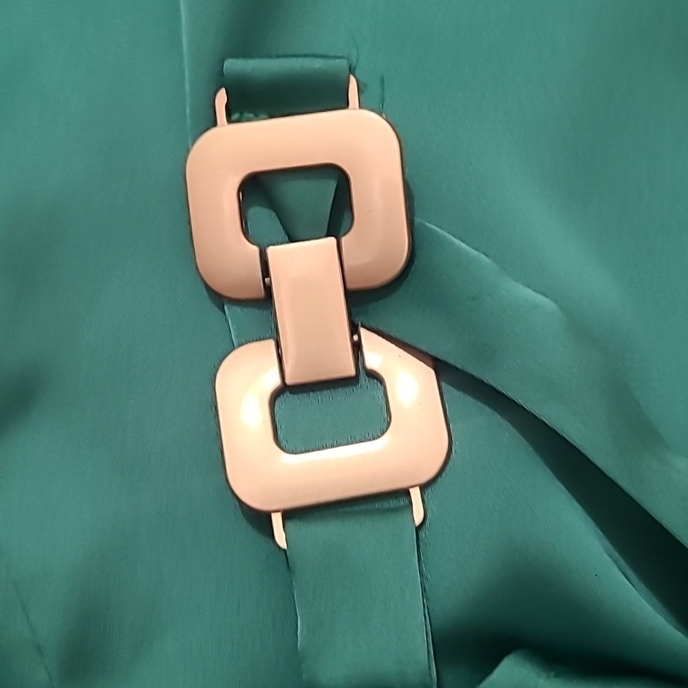 Teal Green Satin One Shoulder Chain Strap Ruched Knot Front Satin Dress - Picture 4 of 5